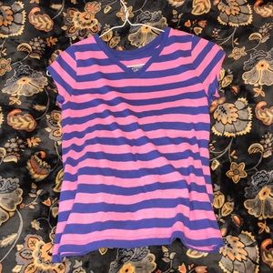 blue and pink striped shirt
